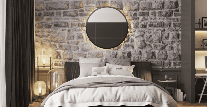 bedroom stone accent wall