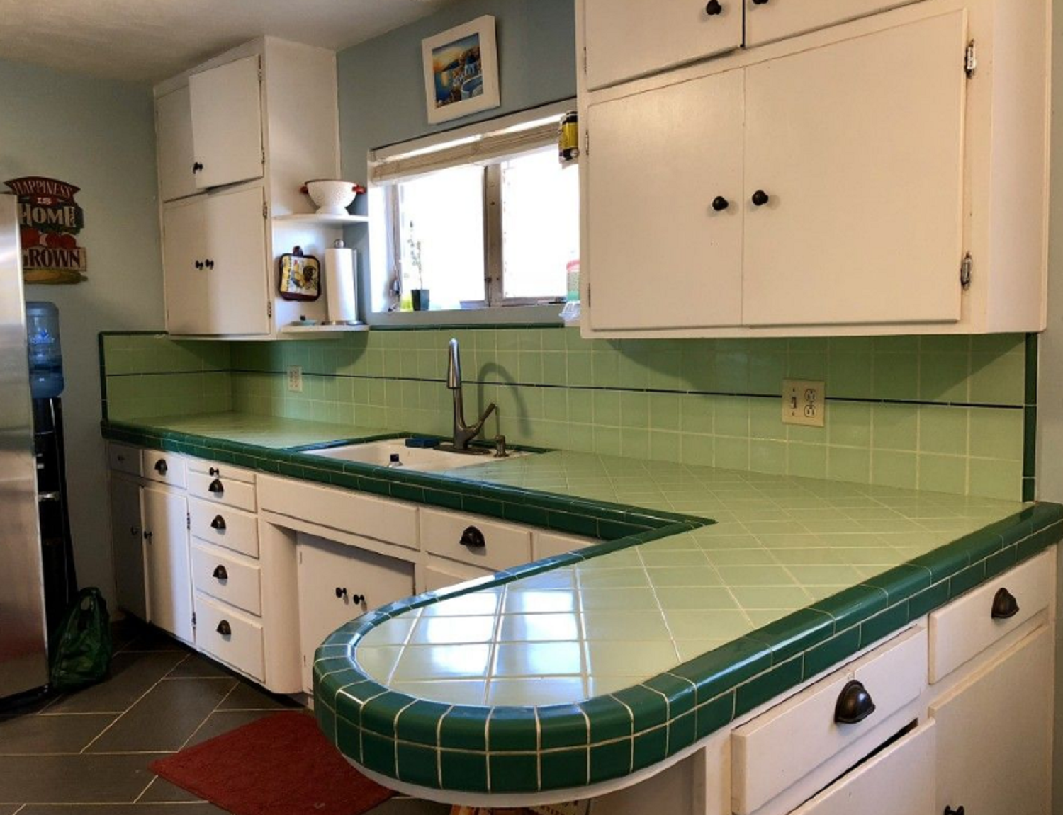 green porcelain tile counters